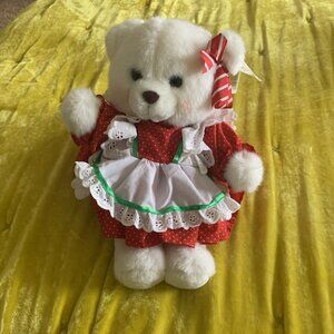 15" Russ Caress "Huggums” WHITE BEAR Christmas Dress plush stuffed